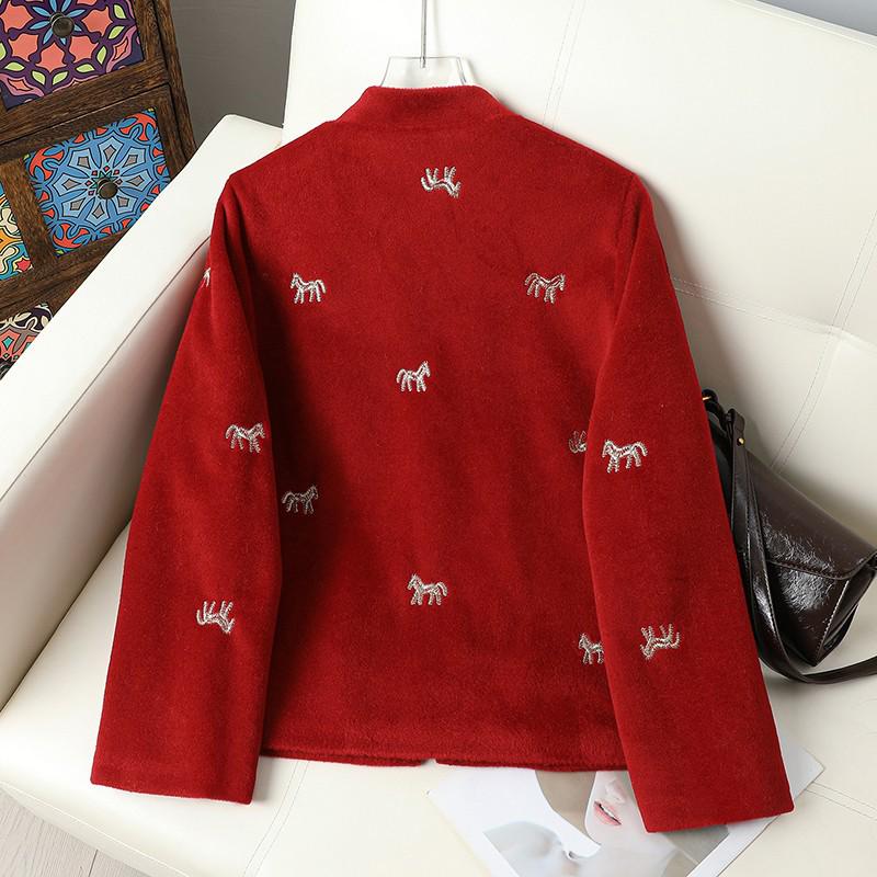 2026 Spring Women's Chinese New Year Embroidered Cardigan – Horse-Themed Wool Coat for Mothers & Mother-in-Laws