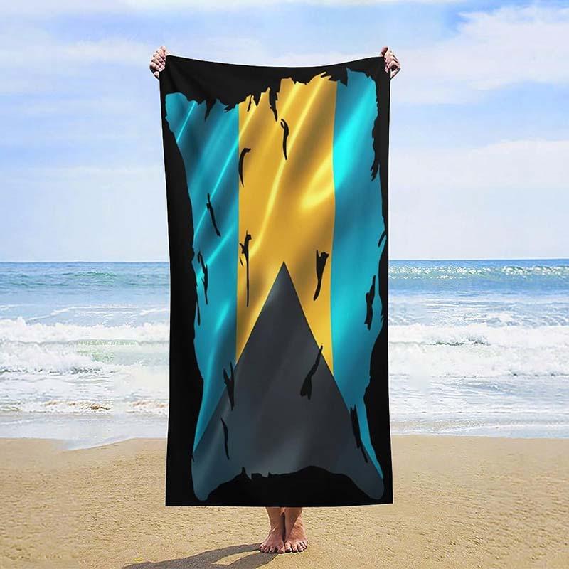 

Bahamas Flag Distressed Beach Towel Patterned Sunscreen And Windproof Suitable For Swimming Pool Camping Travel Blanket W40*H60(CM)