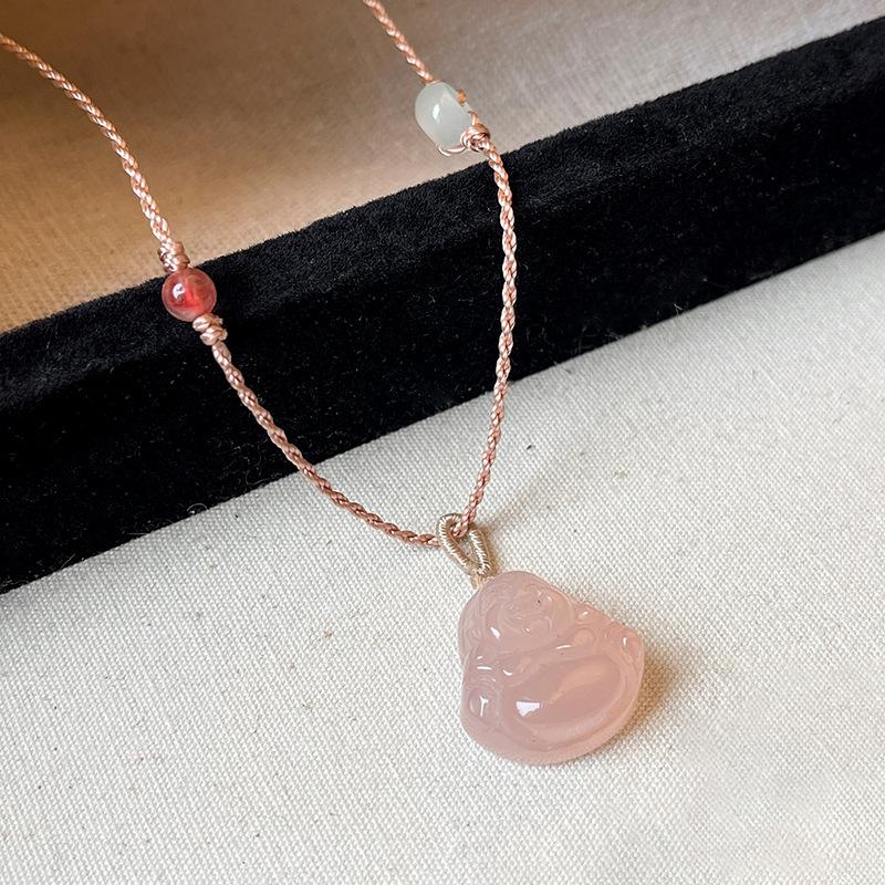 Natural Chalcedony Buddha Necklace Light Luxury New Chinese Collarbone Chain Temperament Sweet Versatile Jewelry