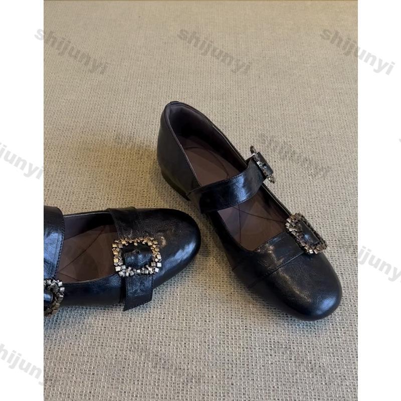 Women Shoes 2025 Spring Autumn New Vintage Soft Sole Buckle Strap Mary Jane Shoes Fashion Comfort Metal Decoration Ballet Shoes