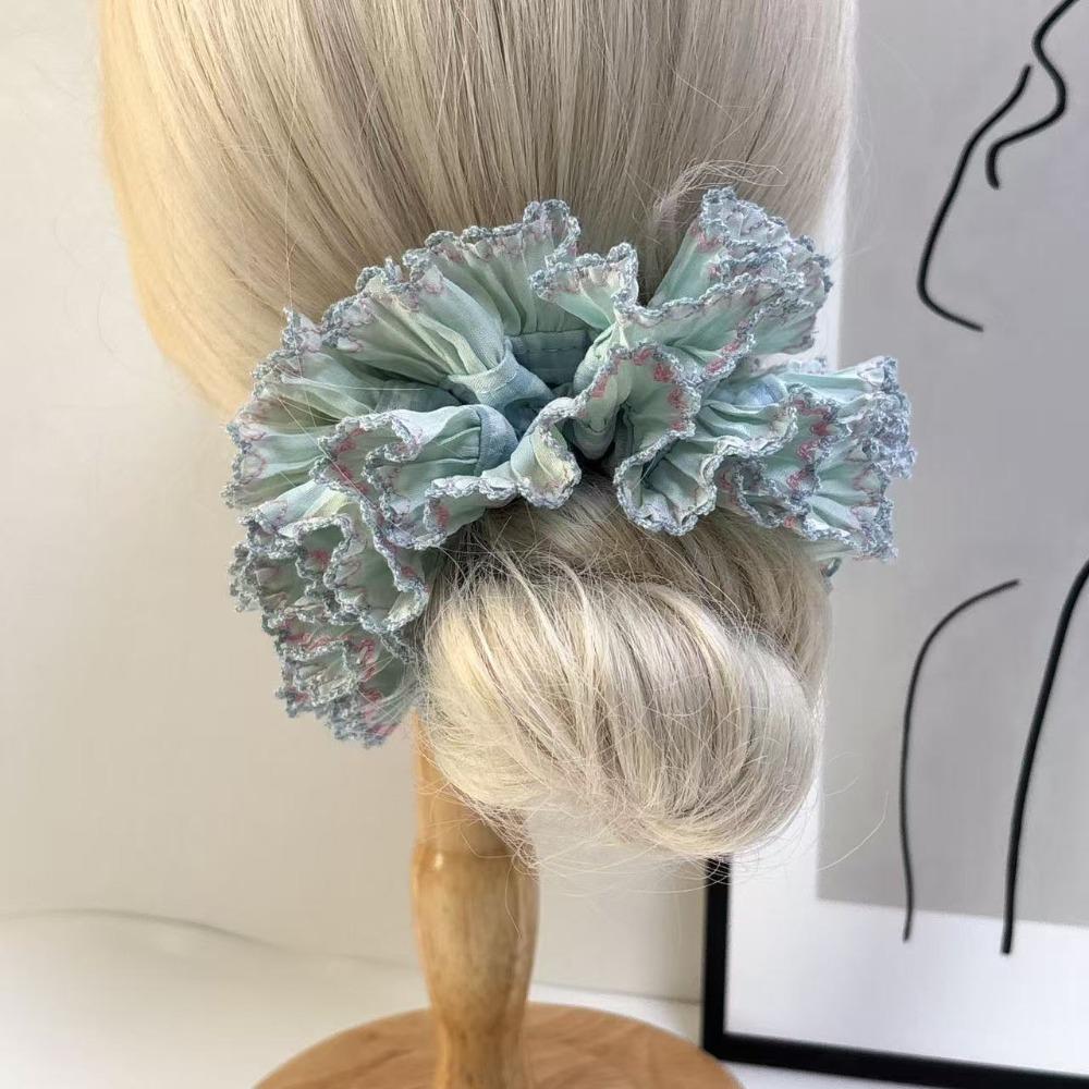 Multilayer Plaid Scrunchies Elastic Exaggerated Hair Ring Exquisite Large Lace Hair Tie  Lady