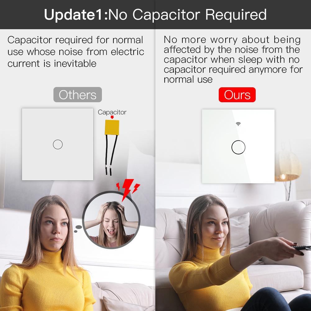 Tuya App Remote Control Single Fire Wire and Neutral Wire Smart Wall Switch 1 Gang Smart Switch