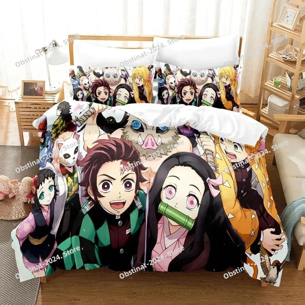 Zenitsu Agatsum Demon Slayer Bedding Sets Japan Anime Printed Bed Set Duvet Cover Pillowcase Linen Sheet Quilt Cover Full Size