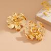 KunJoe Luxury Punk Gold Color Big Flower Stud Earrings for Women Exaggerated Multi Layer Petal Piercing Earrings Wedding Jewelry