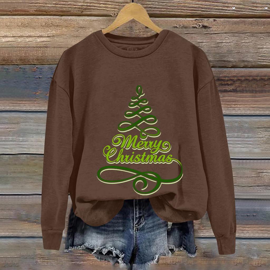 Ladies' Christmas Printed Casual Long Sleeved Round Neck Sports Hoodie Top