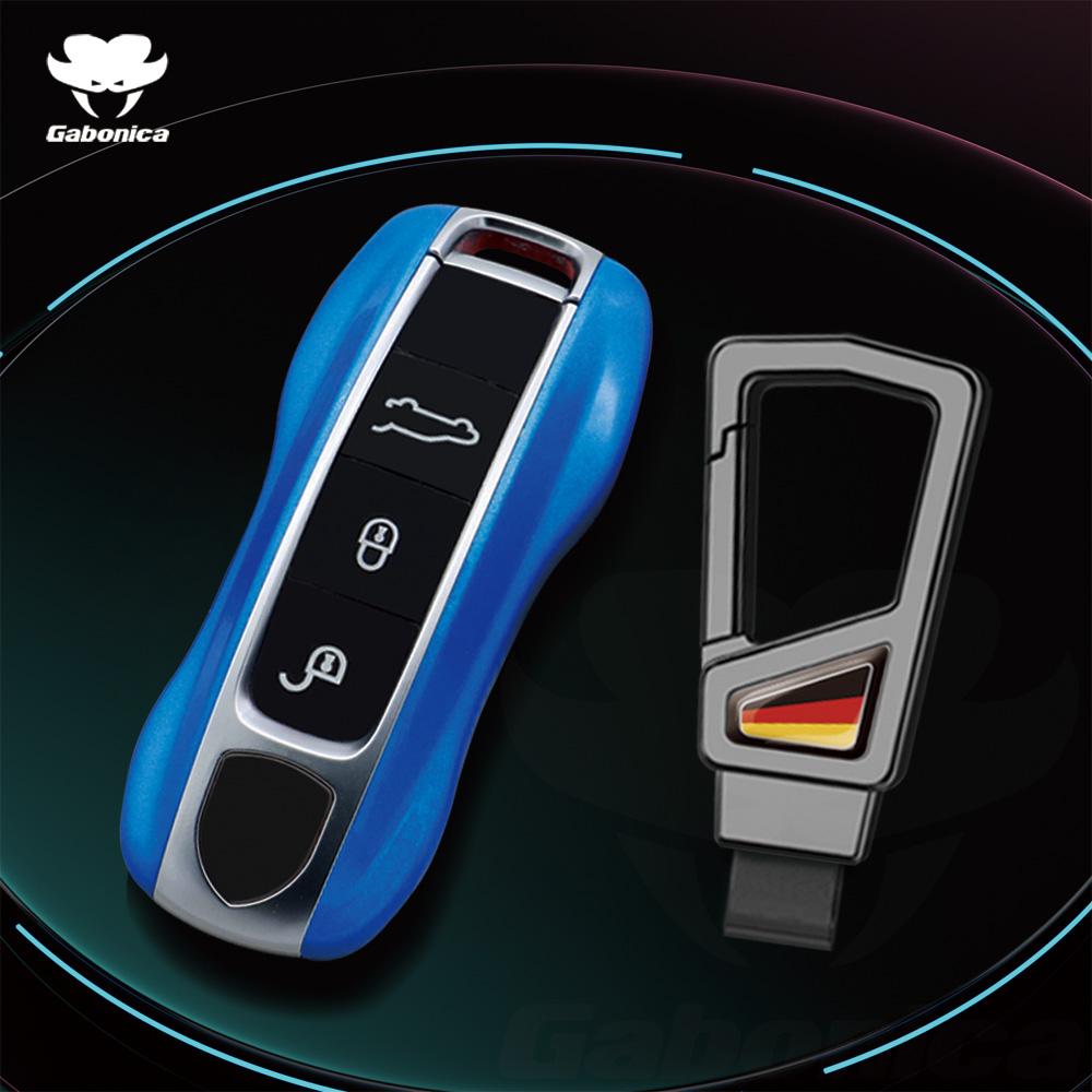For Porsche Cayenne Coupe Panamera Taycan 911 971 9Ya Macan Boxste Carbon Fiber Car Key Fob Case Cover Keyless Chain Ring Holder