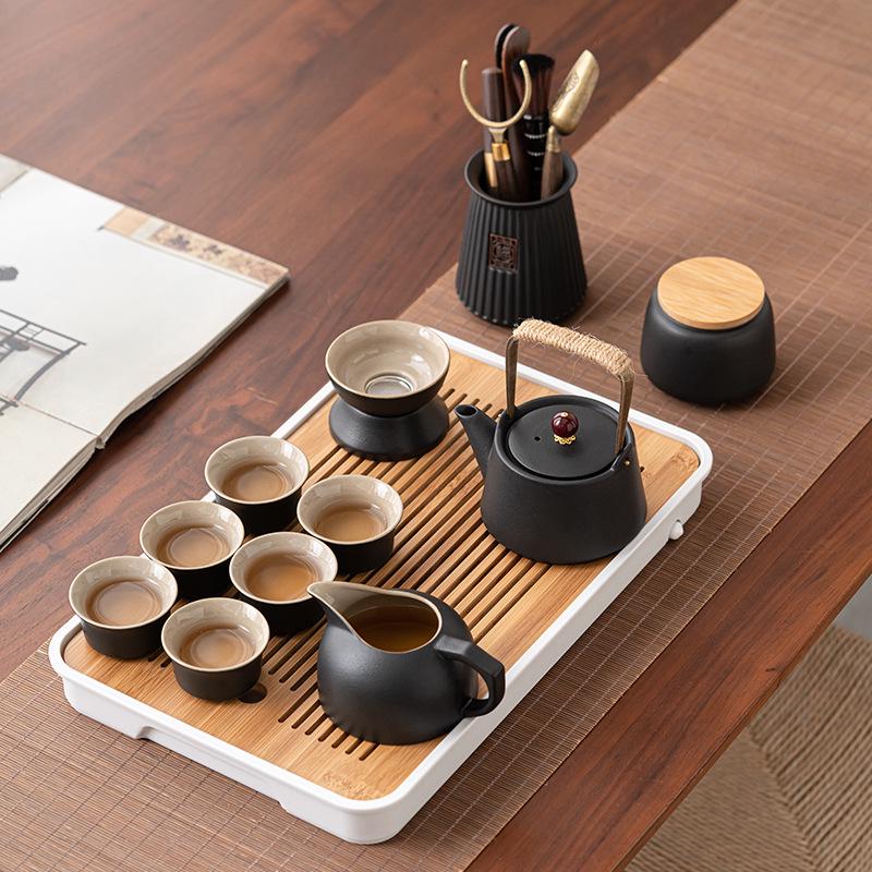 Retro Coarse Pottery Portable Tea Set for Travel & Camping with Storage Bag