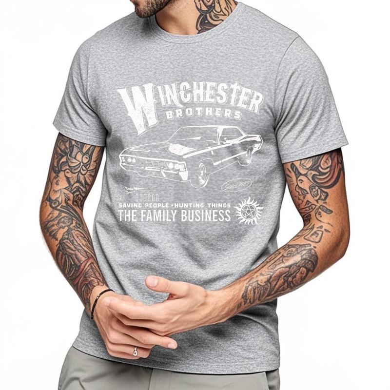 Plus Size Summer For Men T Shirt Winchester Brothers Car Hunting Saving People Family Business Short Sleeve Breathable Crew