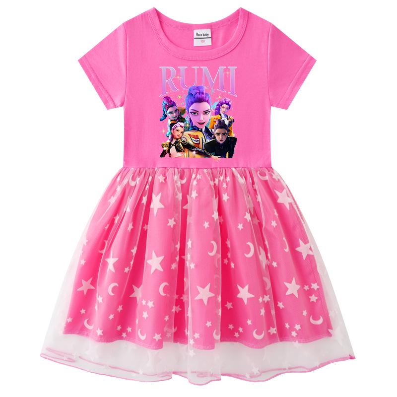 Kinder Kpop Demon Slayer Regenbogen Pailletten Prinzessinnenkleid - Kurzarm Sommer & Langarm Frühling/Herbst Optionen