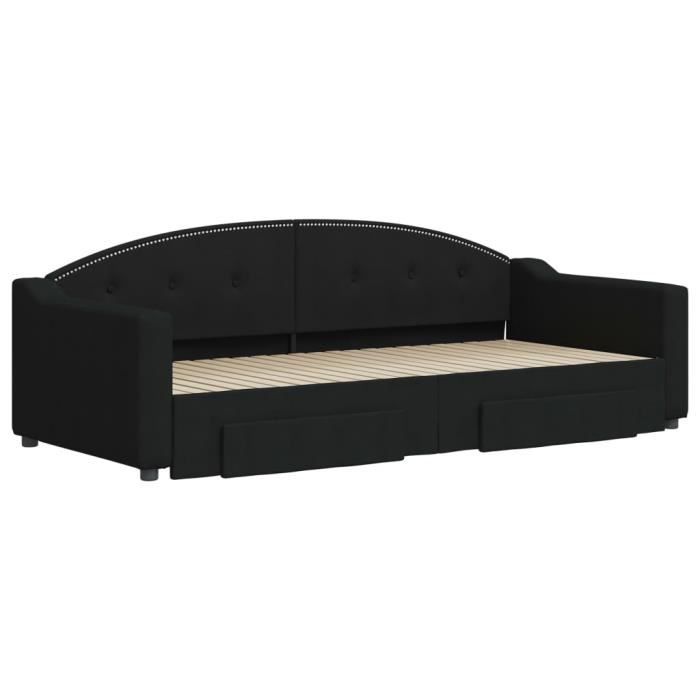VidaXL Lit de jour avec gigogne et tiroirs noir 90x200 cm tissu 3197568