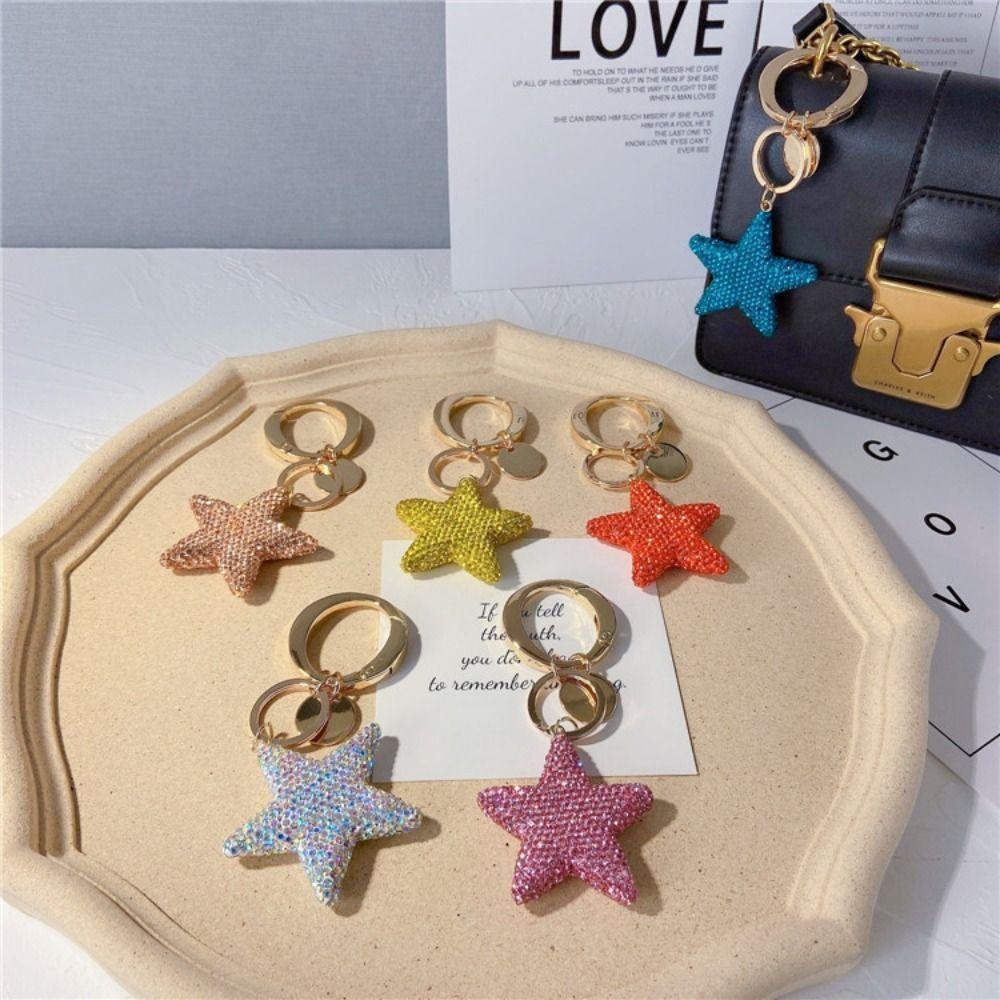 Little Fresh Couple Keychain Five-Pointed Star Bag Pendant Creative Car Keyring  Party