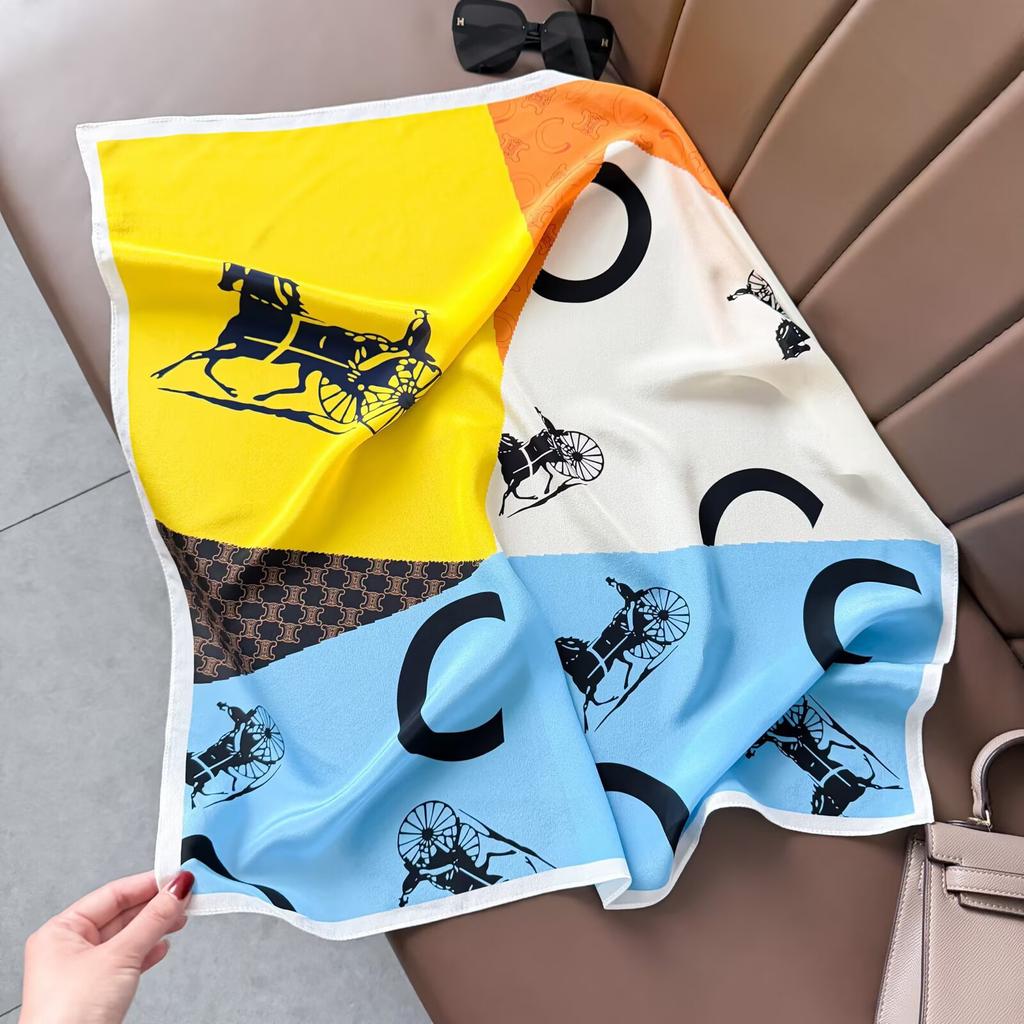 Retro Old Money Wind Silk Double Crepe Silk Scarf Women's Spring and Summer Senior Sense Versatile 100% Mulberry Silk Square Scarf Thin Scarf