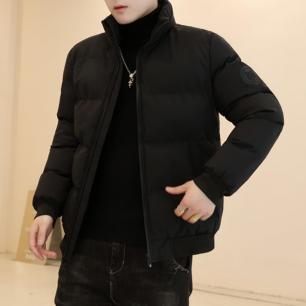 Aaronlive Winter Down Windproof and Collar Trench Warm Cotton Size L Men's Jacket, Cold-Resistant, Stand-Up Coat, Coat, Black,