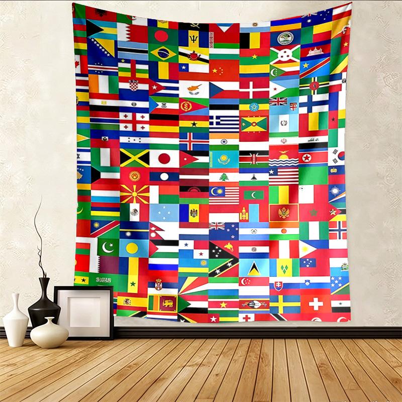 World Flags Pattern Tapestry Wall Hanging Boho Aesthetic Wall Blanket For Bedroom Living Room Dorm Home Wall Decor 1012703