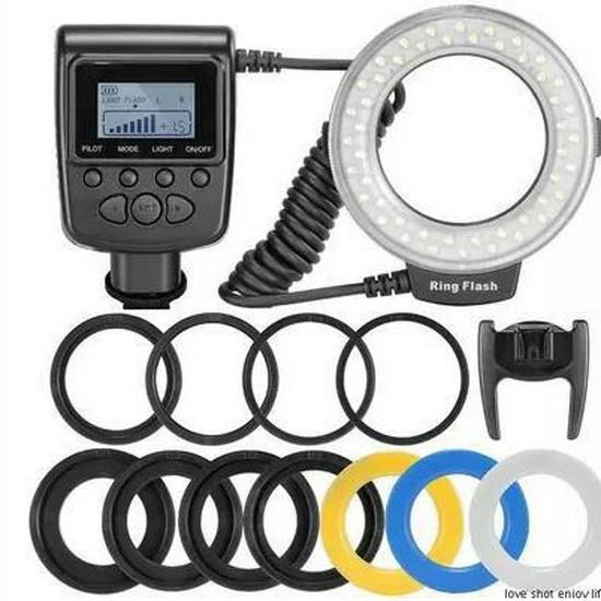 RF-550 LED Ring Macro Flash with 8 Adapters, 3-Color Diffusers & LCD Display Standard Set