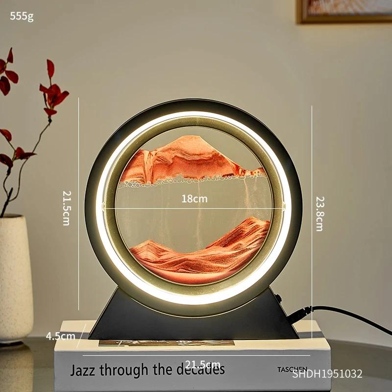 LED Moving Sand Art Table Lamp, 3D Quicksand Night Light, Flowing Sandscape Hourglass Decor for Bedroom Office, Gift