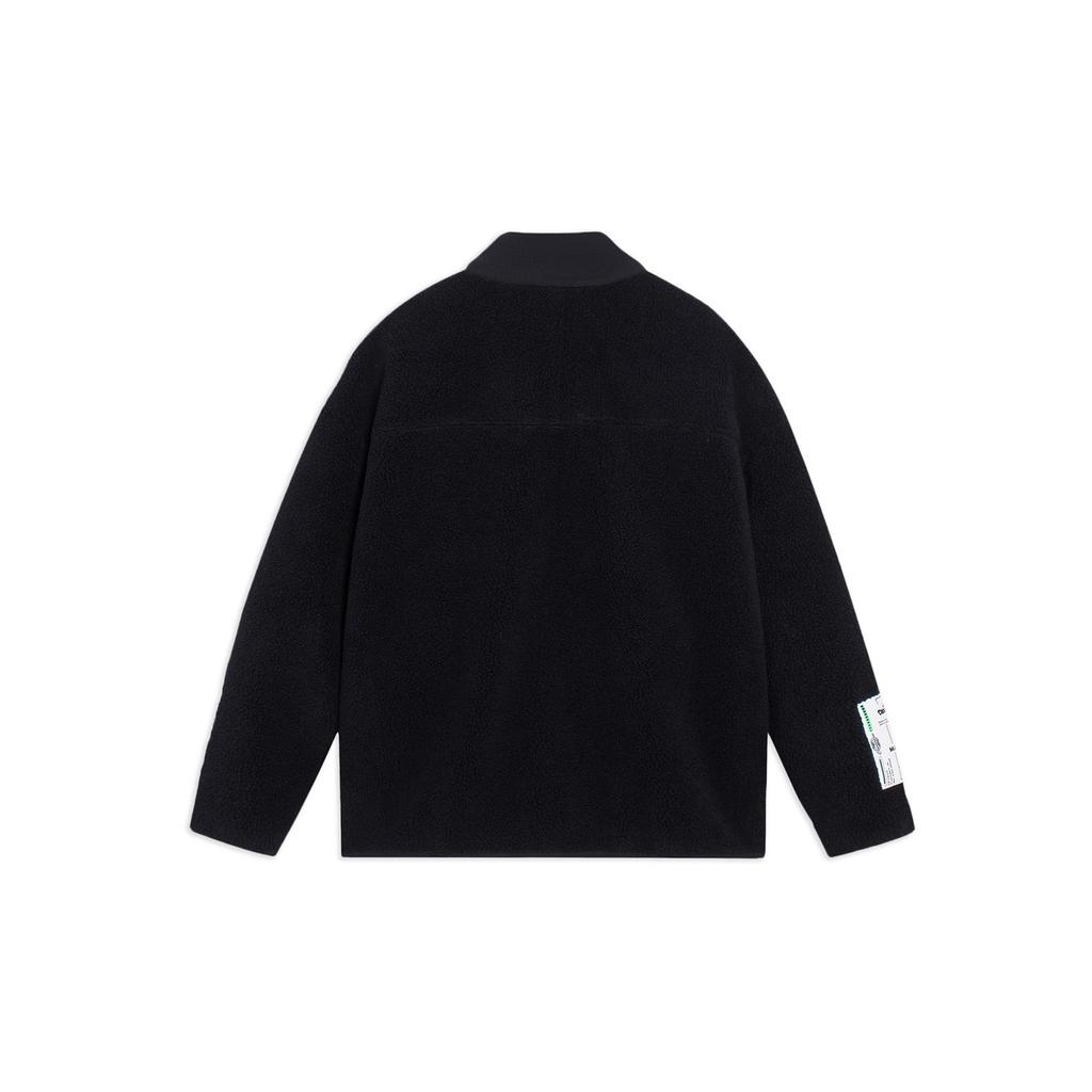 Li Ning Sports Fashion Collection Letter Print Fleece Lined Thermal Sherpa Jacket Unisex Black AFDSD89-2