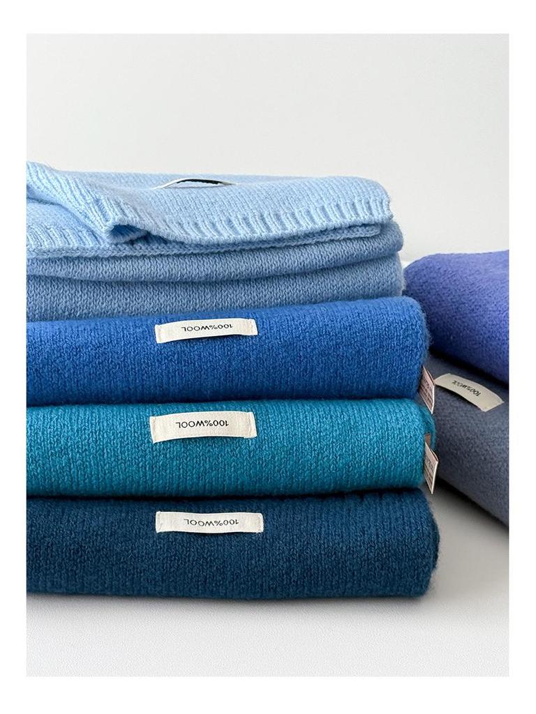 Glacier Blue Women's Pure Wool Scarf - Warm, Versatile for Autumn/Winter
