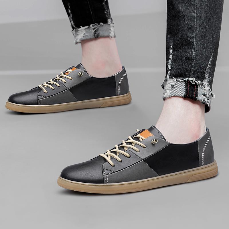 Men Shoes Checkered Contrasting Style 2024 New Trend Versatile Men Casual Board Shoes Leather Soft Sole Breathable Lace Up Shoes