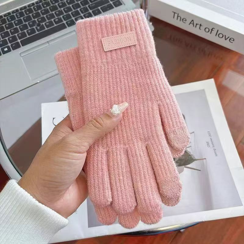 

Unisex Full Finger Touchscreen Gloves In Imitation Wool - Warm, Stretch Knit In Multiple Colors One Size розовый