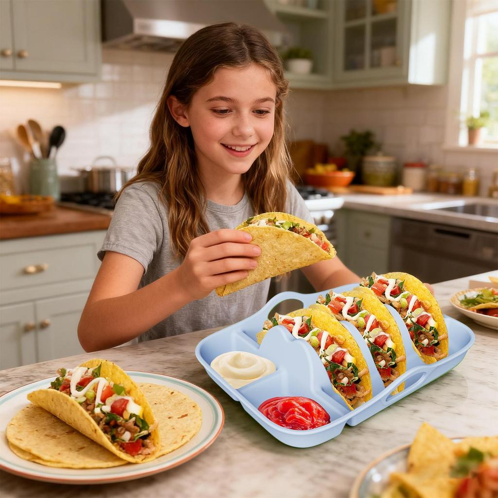 Taco Holder Silicone Taco Shells Holder Tray Reusable Bar Snacks Serving Plates For Home Kitchen Picnic Camping Barbecue Party
