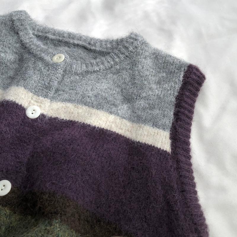 DIMANAF 2025 Übergröße Herbst Damen Streifen Ärmellose Weste Pullover Stricken Lila Lässiger Stil Lockerer Pullover