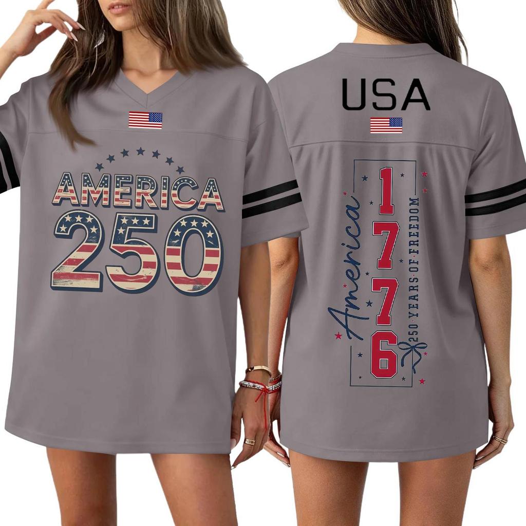 Damen Casual Mode V-Ausschnitt Sport Unabhängigkeitstag Druck Kurzarm Sport T-Shirt Top