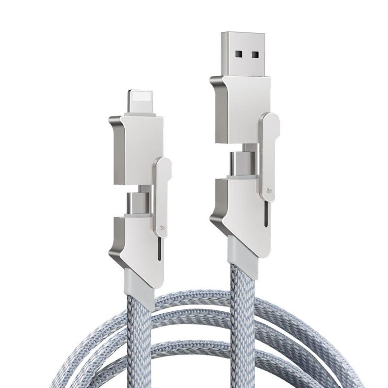 60W Multi-Port Charging Cable 4-in-1 Fast Charger IPhone Android USB-C Devices With Zinc Alloy Housing