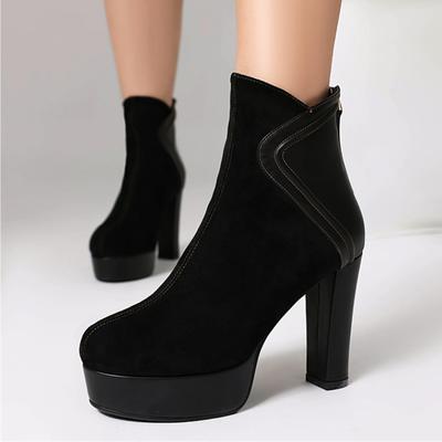 Black Ankle Boots for Women Platform Winter Shoes Suede Short Boot High Heels Party Dance Shoes Ladies Brand Big Size Footwear