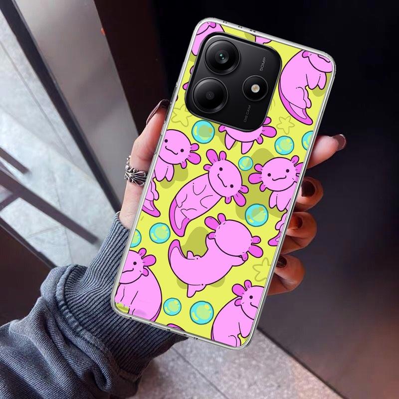 Cute Axolotl Kawaii Phone Case For Xiaomi Redmi Note 10 11 12 13 14 15 Pro Plus 11S 12S 14S 11T 11E 10S Soft TPU Back Cover Redm