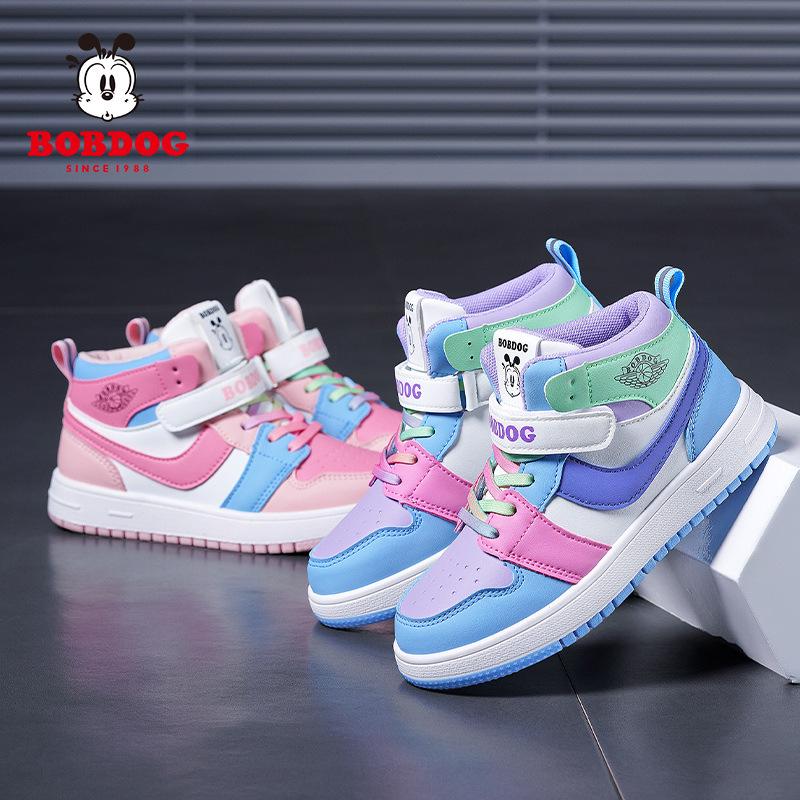 2025 New Girls' High-Top Leather AJ Sneakers: Autumn/Winter Cotton Shoes for Middle-Aged Children