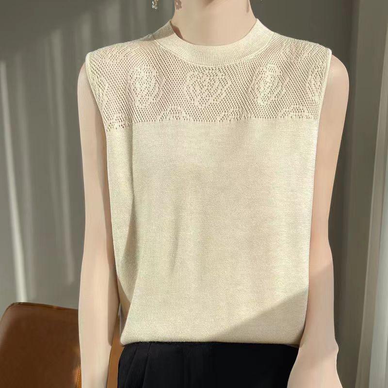 Women's 2024 Spring Ice Silk 3D Crochet Knit Vest – Loose, Round Neck, Short Style