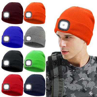 USB Wiederaufladbare Mütze mit Licht mit 3 Helligkeitsstufen 4 LED Beanie Mütze Unisex Strickmütze mit Licht Geschenk für Männer Frauen Jugendliche