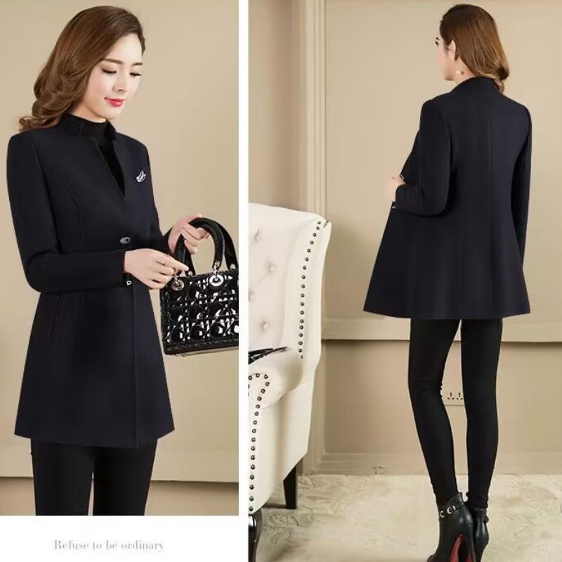 Dámské podzimní a zimní modely Sezónní vlněný kabát Vlněný kabát střední délky Úzký krátký stojáček