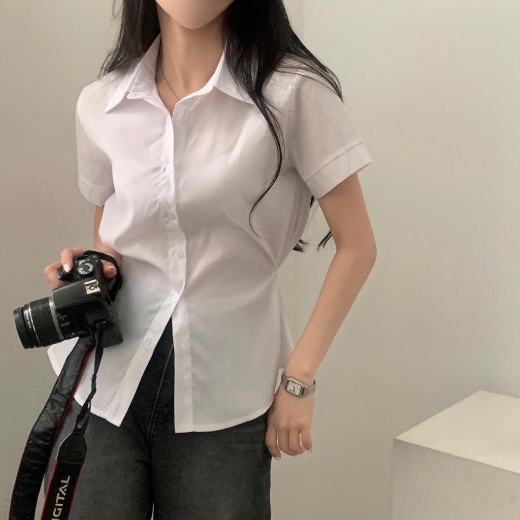 Dongdaemun Koreanischer Chic Taillenschlankes Kurzarm-Sommershirt