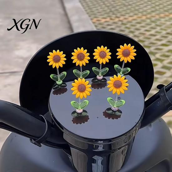 Interior Aesthetic Accessories 5Pcs Wobble Sunflower Car Dashboard Decor, Resin Spring Flower Ornament Cute Office Desk Decorations with Non