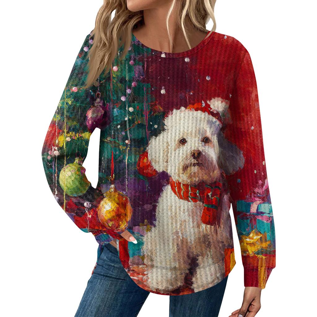 Women's Fashion Long Sleeve Christmas Loose Long Sleeve Round Neck Casual Top