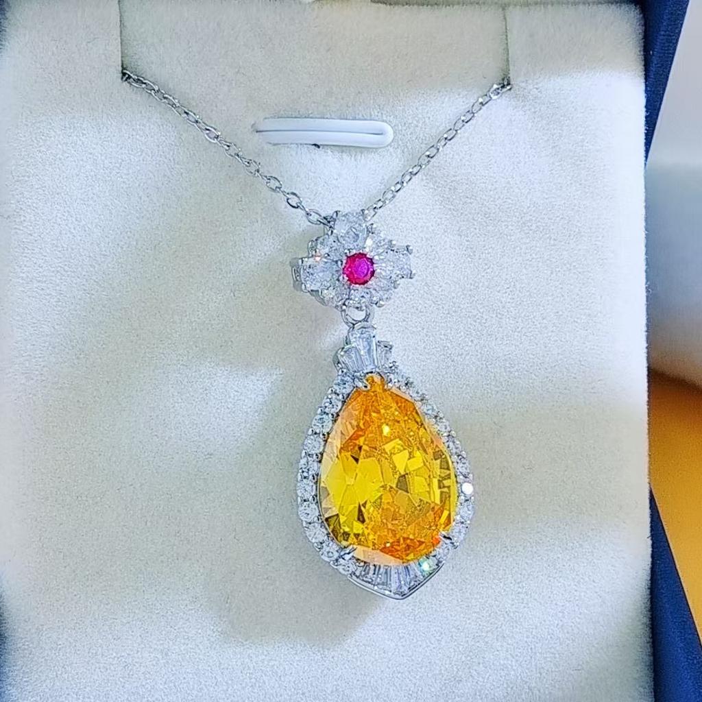 Jewelry Pink Diamond Large Water Drop Gem Pendant Necklace Morgan Pink Amethyst Water Drop Collarbone Chain