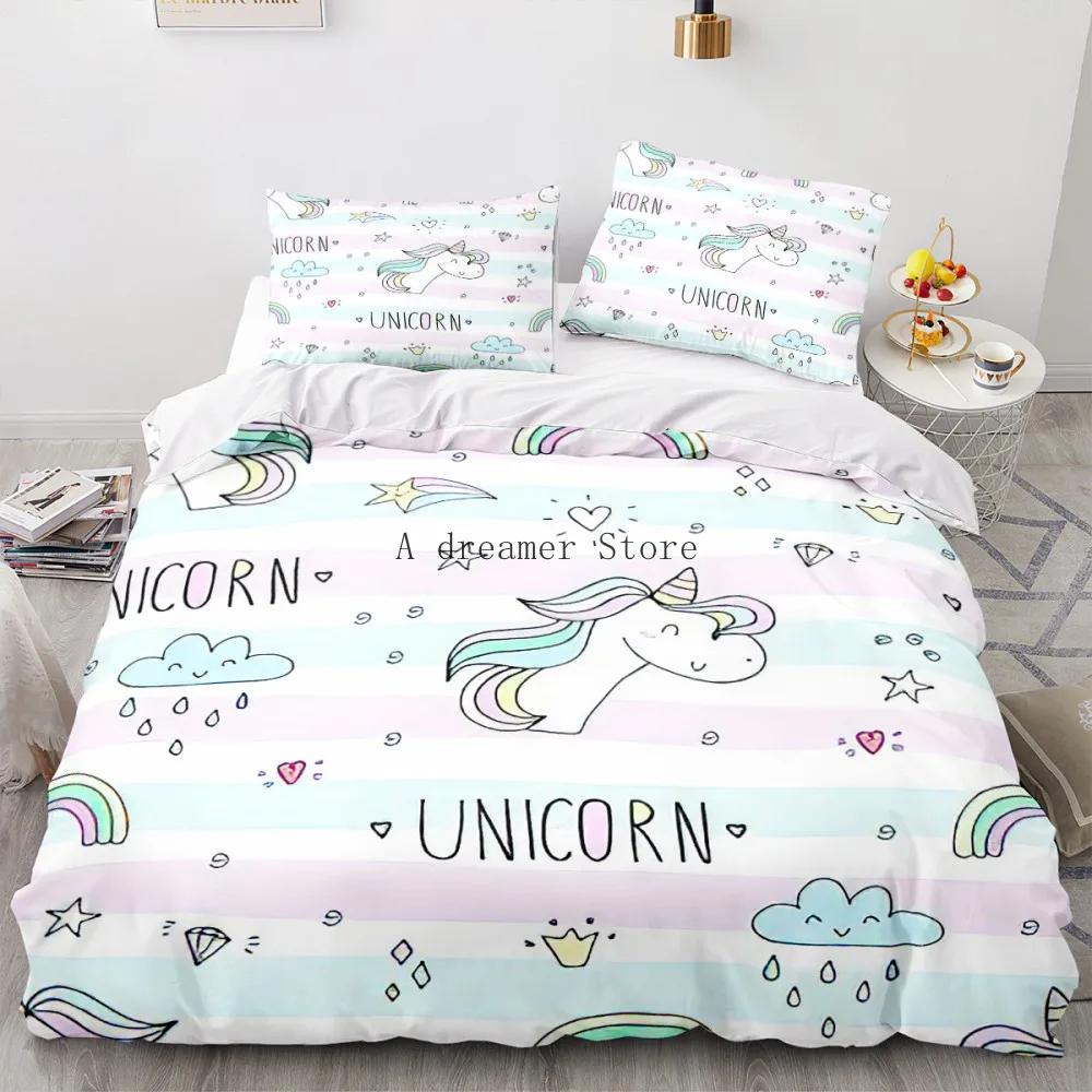 Unicorn Cartoon Rainbow Horse Bedding Set Kids Duvet Cover for Children Baby Crib Duvet Cover Set Pillowcase Lovely Bed Linens