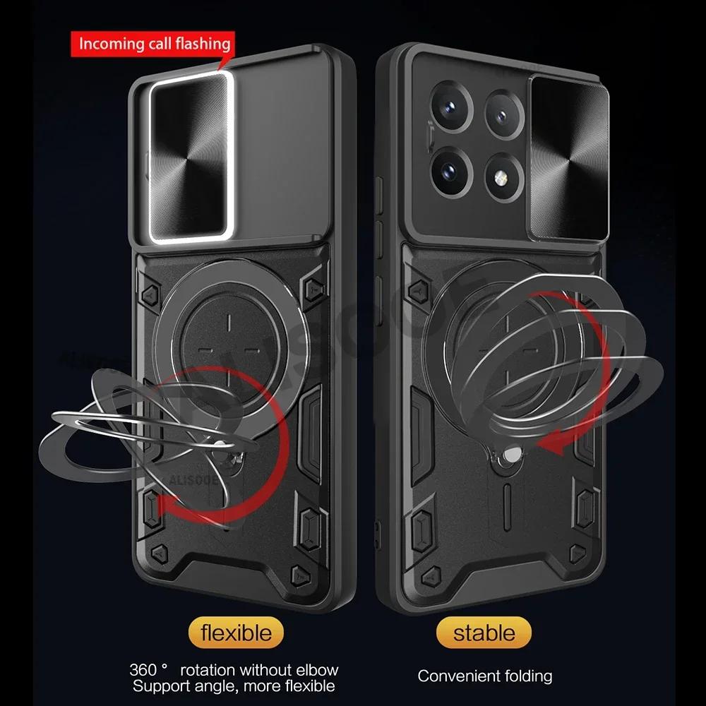 Rüstung Magnetischer Ringständer Funda für POCO X7 Pro / X6 Pro 5G Hülle Schiebe-Kamera-Schutzabdeckung für Xiaomi POCO X6 5G Capa