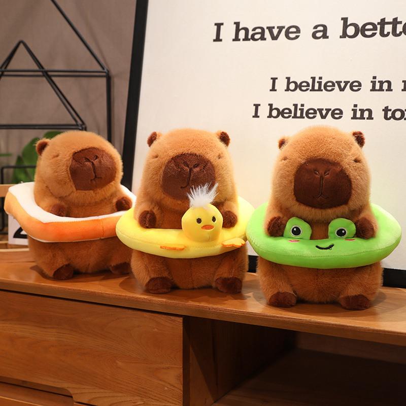 Kawaii Capybara With Hamburger Swimming Ring Plush Stuffed Toy Simulation Animal Doll Pillow Children's Toy Birthday Gift
