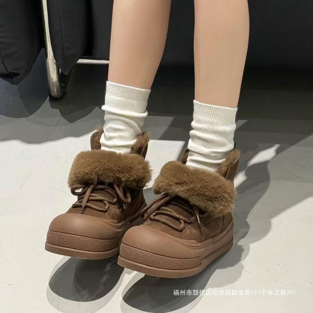 2 Winter Schneestiefel Damen Schalenkopf Muffin-Sohle Fleece Kurze Stiefel Campus Vielseitig Wolle Thermische Baumwollschuhe