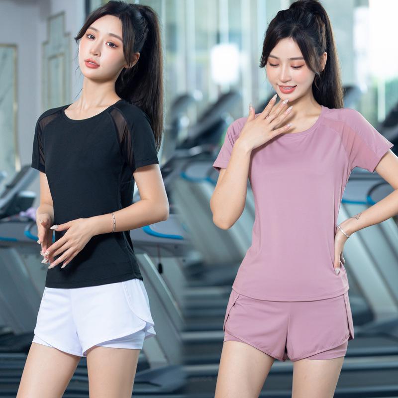 Women's Summer Sports Set: Breathable Quick-dry Yoga T-shirt & Shorts for Fitness and Running.