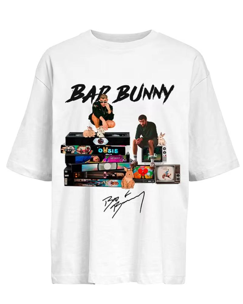 

Bad Bunny Print T-shirt Men Women Oversized Y2k Sleeve Heavy Cotton Loose Street Harajuku Clothing High Quality Casual Loose Tee 5XL різнокольоровий