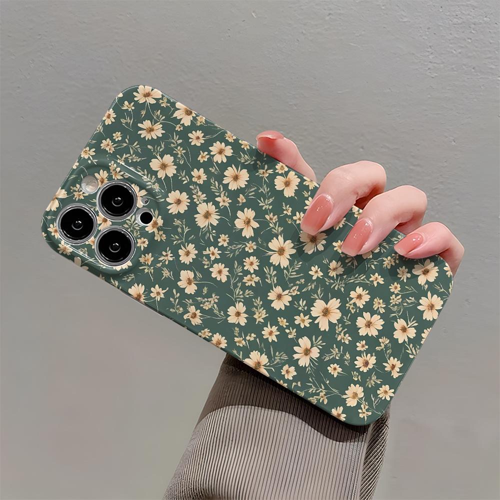 Small flower green design phone case suitable for iPhone 17 16 15 14 13 12 11 Pro/Max/Plus anti drop and shockproof back cover
