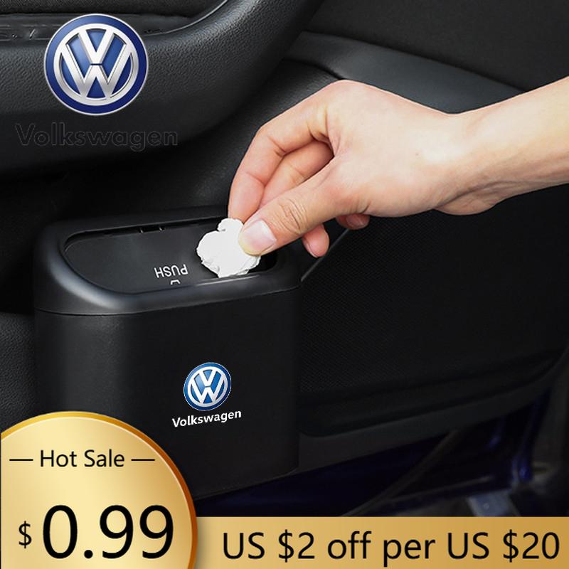 For VOLKSWAGEN VW Car Clamshell Trash Bin Hanging Vehicle Garbage Dust Case Storage Box Black ABS For volkswagen vw magotan polo