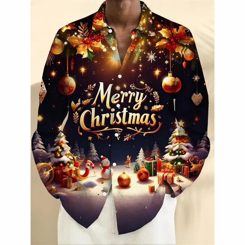 Surprising Santa Claus Funny Print Christmas Button Shirt For Men Christmas New Year Party Holiday Long Sleeve Shirt New Trend