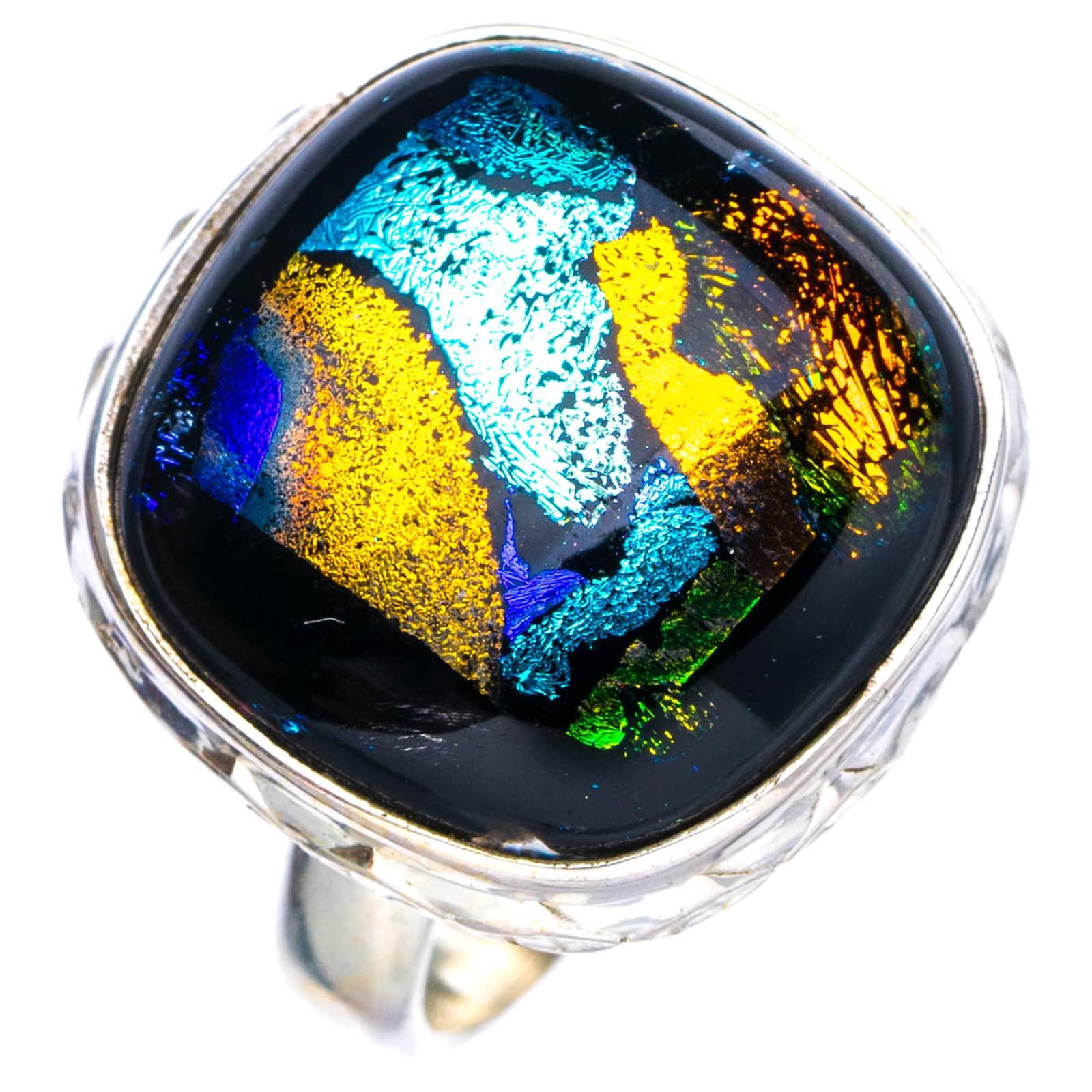 

StarGems® Natural Rainbow Dichroic Glass Handmade 925 Sterling Silver Ring 6.5 E8239