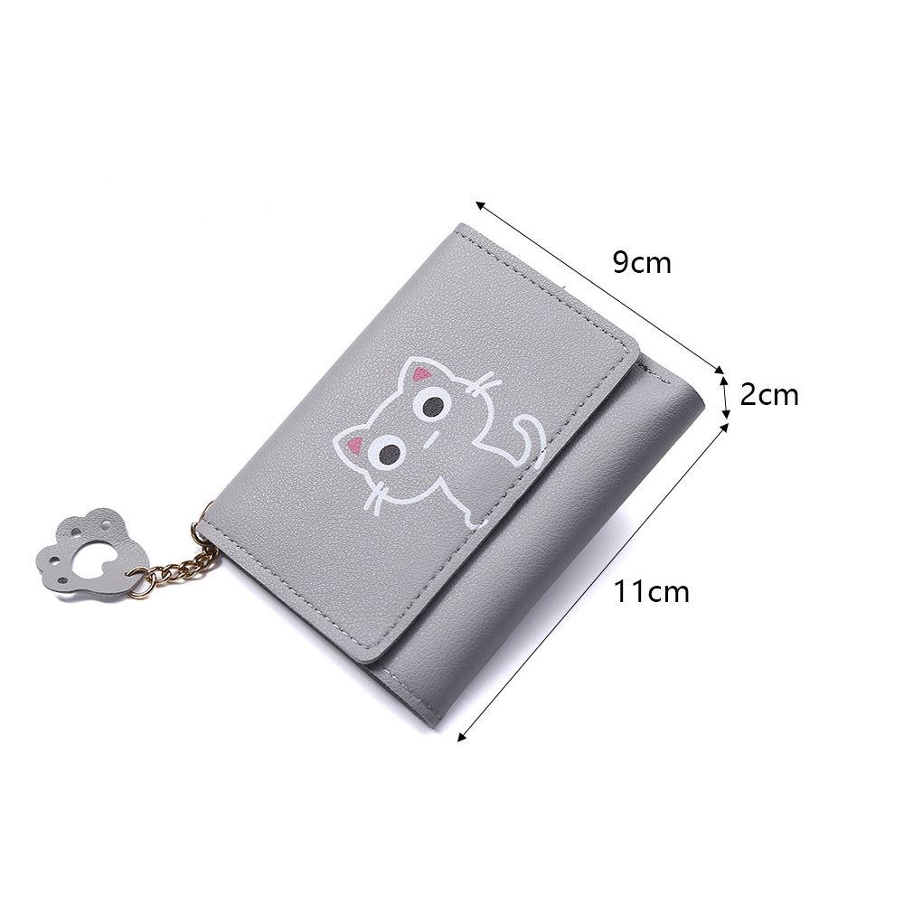 Women'S Wallet Cute Cat Short Wallet Small Genuine Leather Wallet Girls Purse Paper Clip Women'S Female Haop