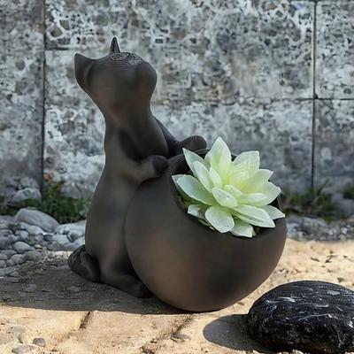 Black Cat Planter Pot Indoor Outdoor Animal Shape Succulents Herb Plants Flower Pot Container Home Balcony Garden Decoration
